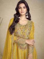 Mustard Real Chinon Party Wear Sharara Suit